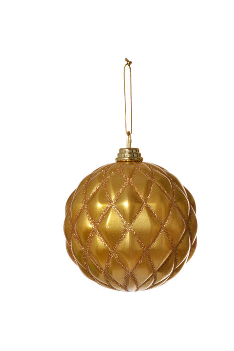 150Mm Design Ball With Glitter Ornament (Gold) Pkg/2