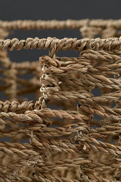 8"/9"/10.25" Squared Iron Baskets W/hemp Rope Set/3