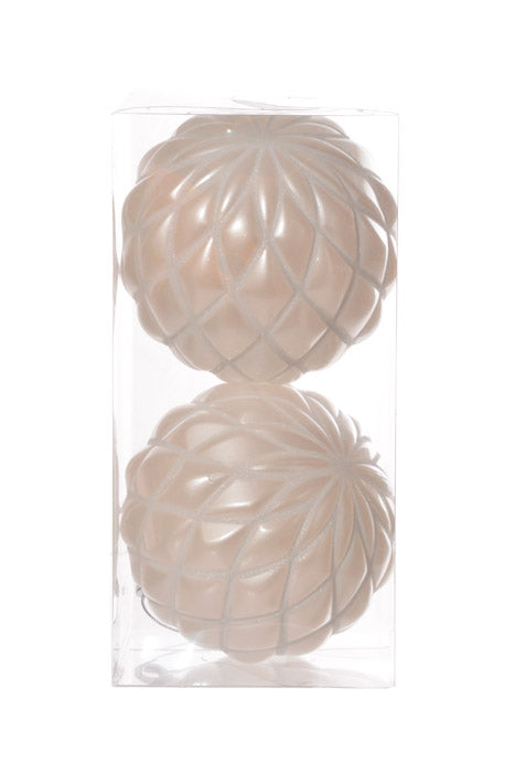 150Mm Design Ball With Glitter Ornament (White) Pkg/2