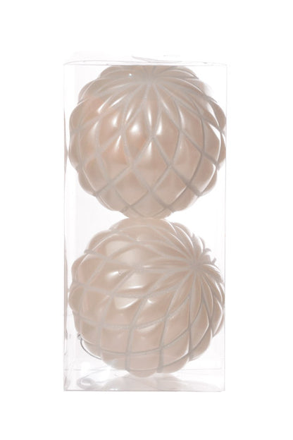 150Mm Design Ball With Glitter Ornament (White) Pkg/2