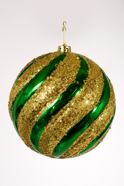 300Mm Plastic Pumpkin Ball with Glitter/Sequin Ornament Green/Gold