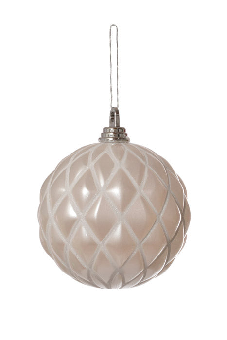 150Mm Design Ball With Glitter Ornament (White) Pkg/2