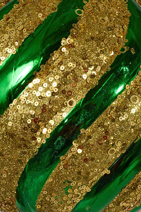 300Mm Plastic Pumpkin Ball with Glitter/Sequin Ornament Green/Gold
