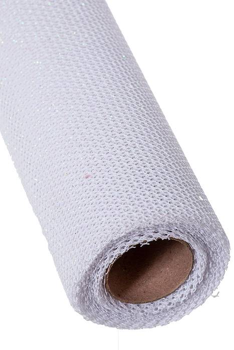 19" X 10yds Metallic Mesh W/glitter White