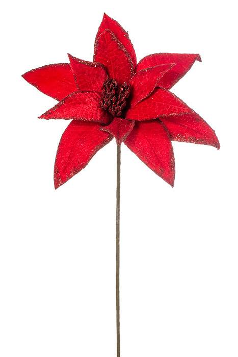 24" Velvet Glitter Edge Jewel Poinsettia Stem