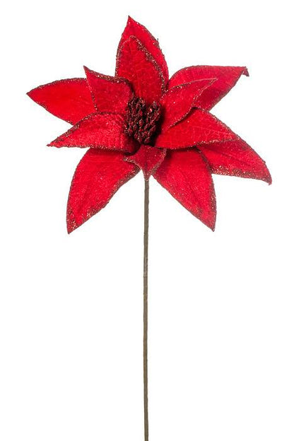 24" Velvet Glitter Edge Jewel Poinsettia Stem