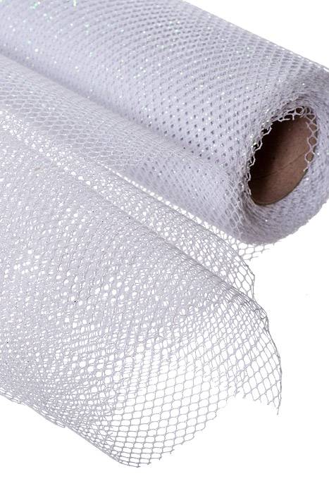 19" X 10yds Metallic Mesh W/glitter White