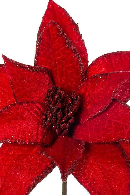 24" Velvet Glitter Edge Jewel Poinsettia Stem