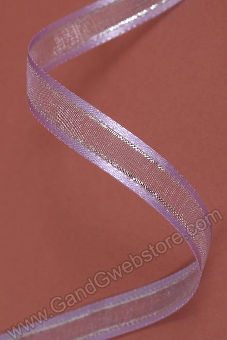 3/8" X 25yds Sheer Satin Ribbon W/silver Trim (Lavender)