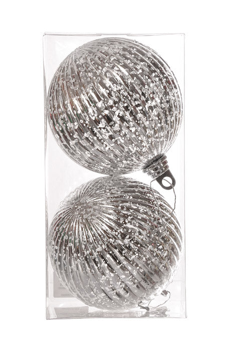 150Mm Vertical Stripe Ball Ornament Mercury (Silver) Pkg/2