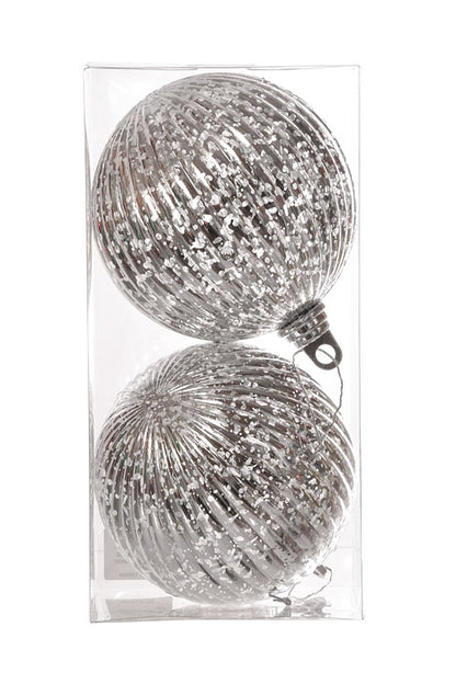 150Mm Vertical Stripe Ball Ornament Mercury (Silver) Pkg/2