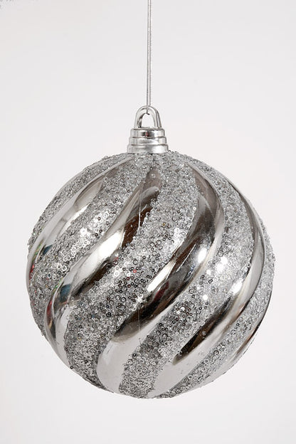 200Mm Plastic Pumpkin Ball with Glitter/Sequin Ornament Silver