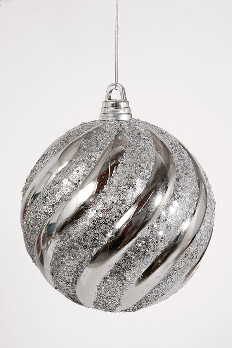 300Mm Plastic Pumpkin Ball with Glitter/Sequin Ornament Silver