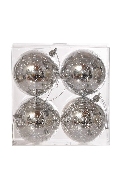 100Mm Shiny Ball Mercury Ornament (Silver) Pkg/4