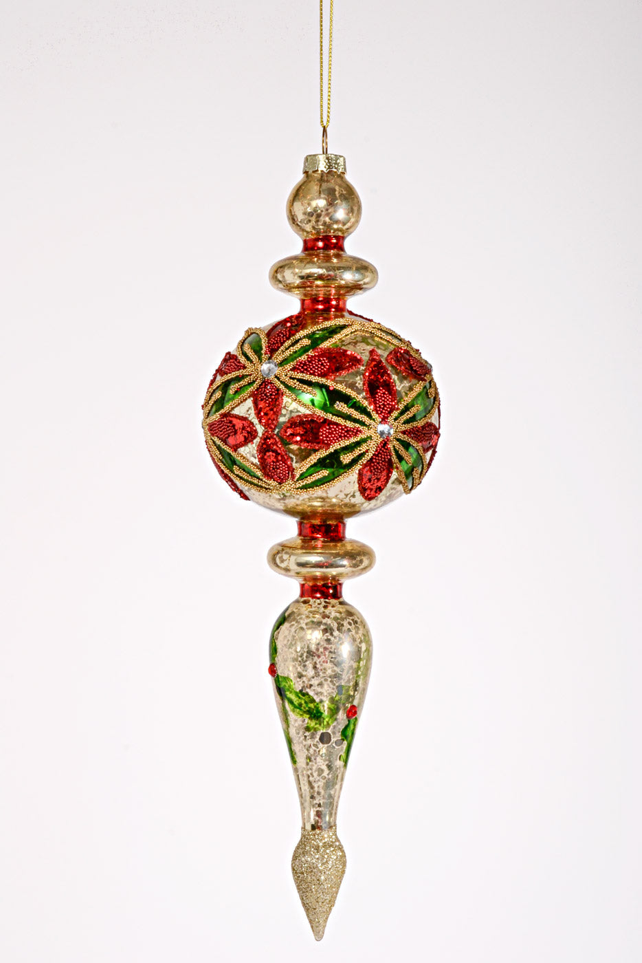 10'' Round Glass Elegant Finial Ornament Red Green Gold-Gandgwebstore ...