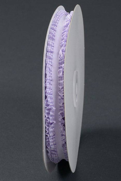 5/8" X 10yds Stripe/checker Elastic Ruffle Ribbon Lavender