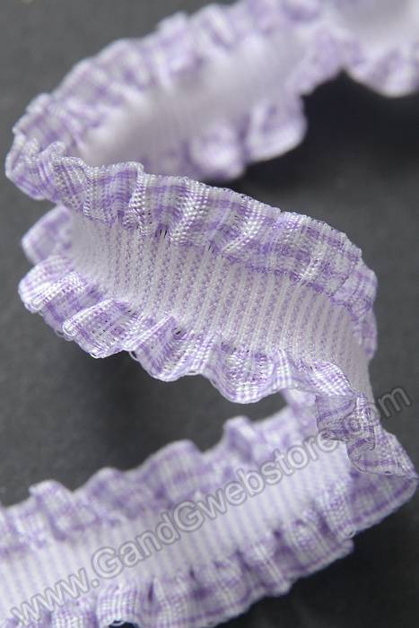 5/8" X 10yds Stripe/checker Elastic Ruffle Ribbon Lavender