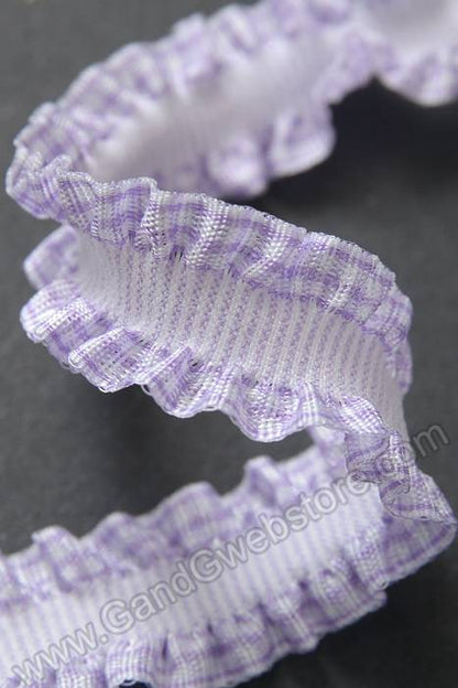 5/8" X 10yds Stripe/checker Elastic Ruffle Ribbon Lavender