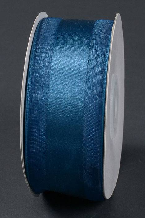 1.5" X 25yds Satin Ribbon W/organza Edge Navy Blue