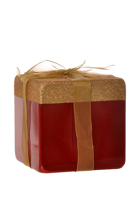 250Mm Plastic Gift Box With Mesh Bow Ornament (Red/Gold)