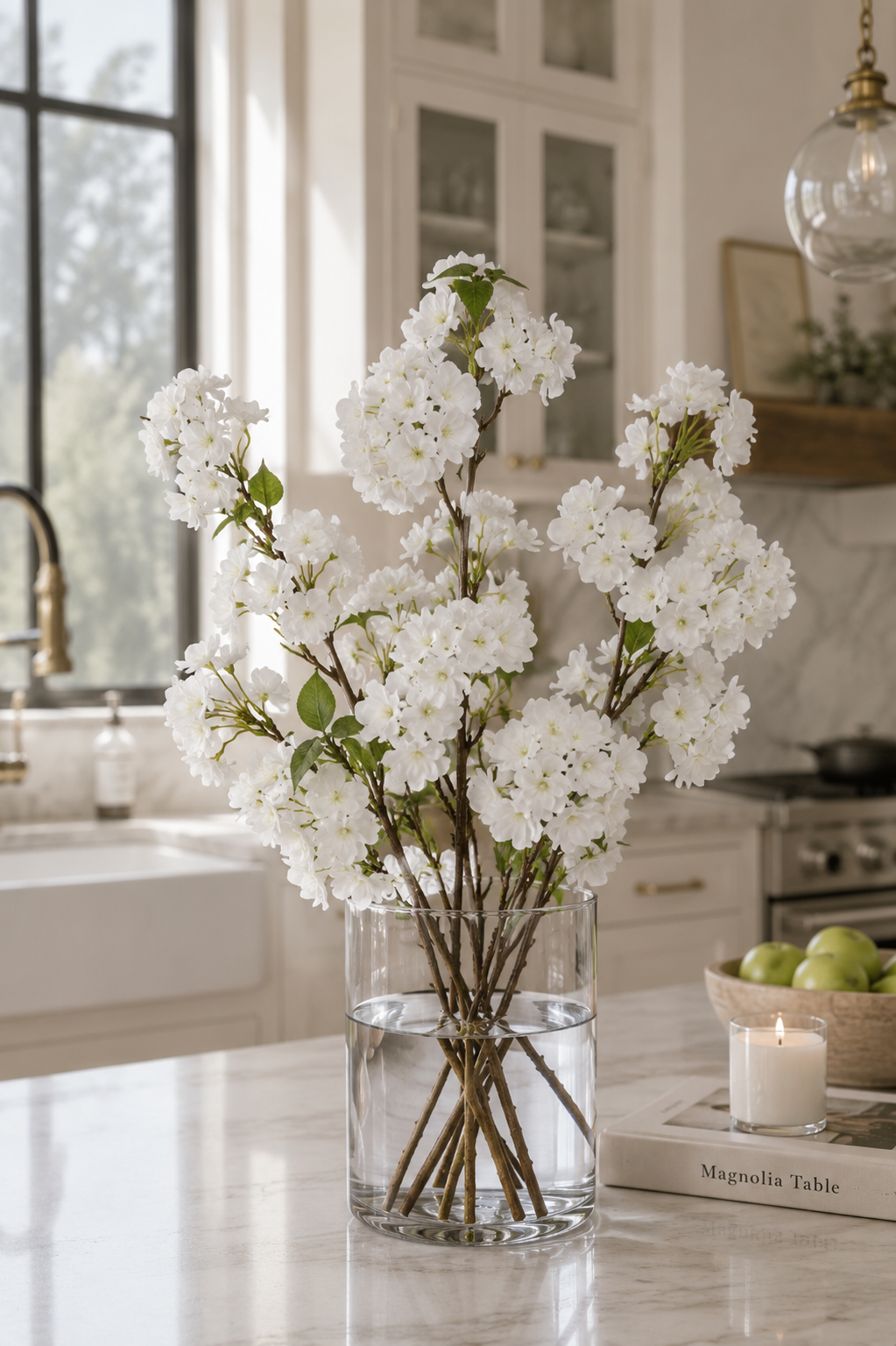 25" Silk Cherry Blossom Spray White