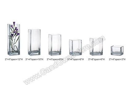 3" X 4" X 8" Rectangular Glass Vase Clear