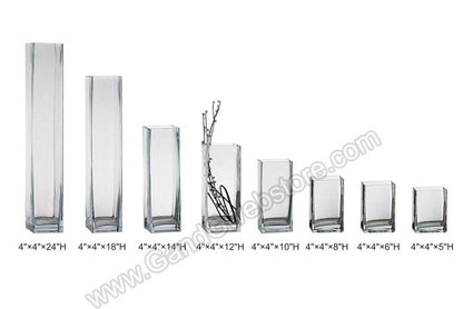 4" X 4" X 24" Square Glass Vase Clear 6 Pcs
