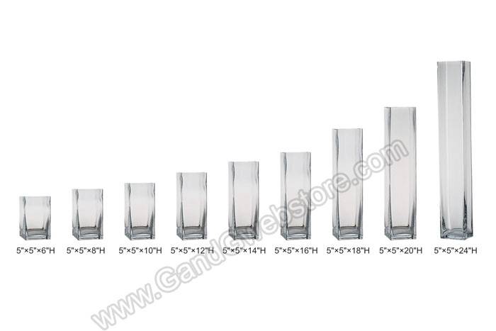 5" X 5" X 8" Square Glass Vase Clear