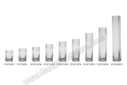 5" X 5" X 12" Square Glass Vase Clear