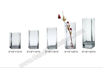 6" X 6" X 20" Square Glass Vase Clear