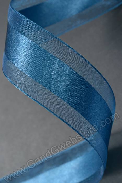1.5" X 25yds Satin Ribbon W/organza Edge Navy Blue