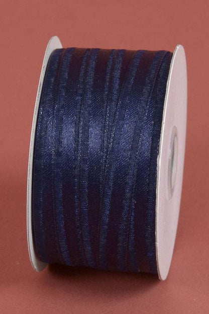 3/8" X 25yds Organza Ribbon W/satin Middle Navy Blue