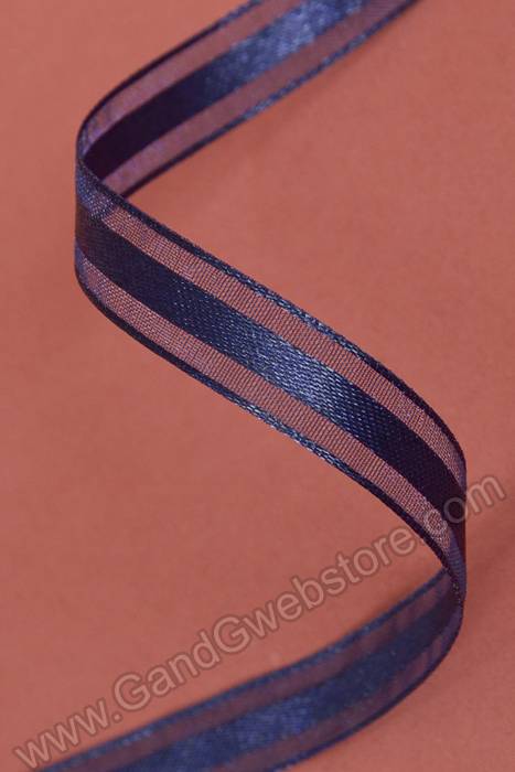 3/8" X 25yds Organza Ribbon W/satin Middle Navy Blue