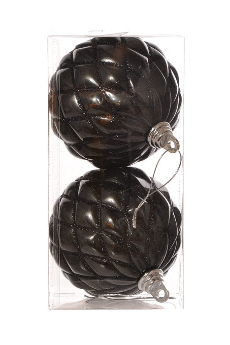 150Mm Design Ball With Glitter Ornament (Black) Pkg/2