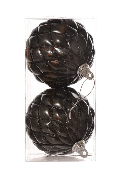 150Mm Design Ball With Glitter Ornament (Black) Pkg/2