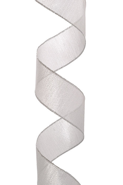 2.5" X 10Yds Wired Metallic Sheer Ribbon Silver