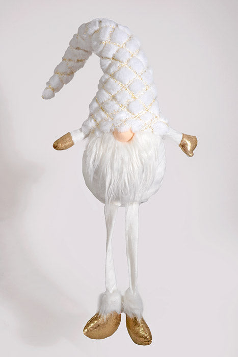 30" Sitting Gnome With Light White/Gold