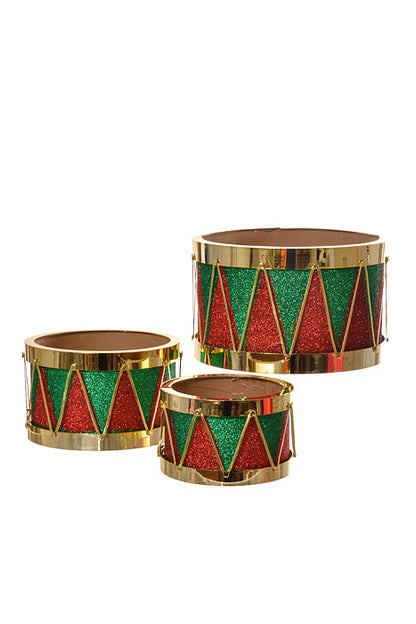 4.25"/5.25"/7" Drum Ornament (Gold/Red/Green) Set/3
