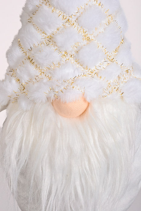 30" Sitting Gnome With Light White/Gold