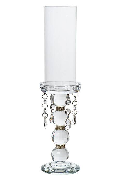 14.5&quot;   Candle Holder W/rhinestone/beads Clear