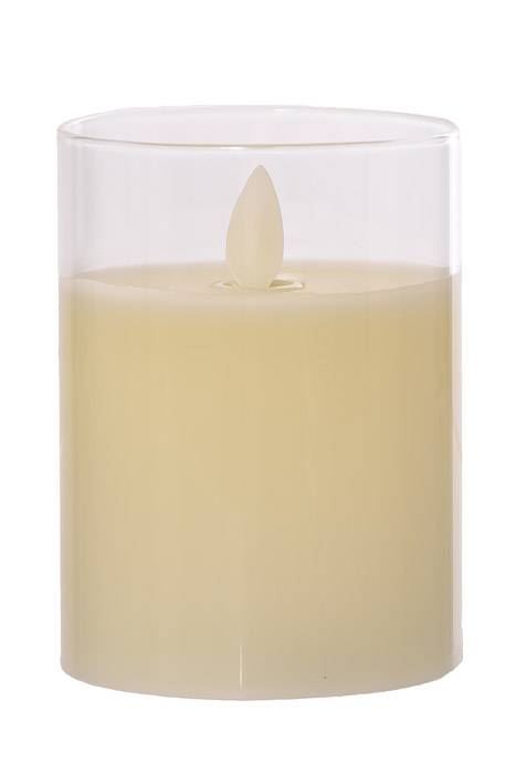3" X 4" Glass Flame Less Pillar Candle Ivory