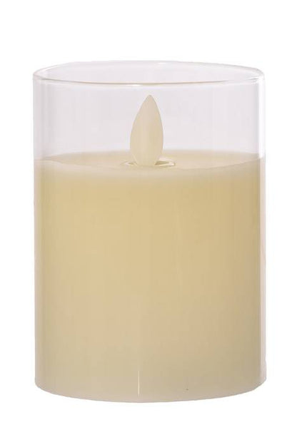 3" X 4" Glass Flame Less Pillar Candle Ivory