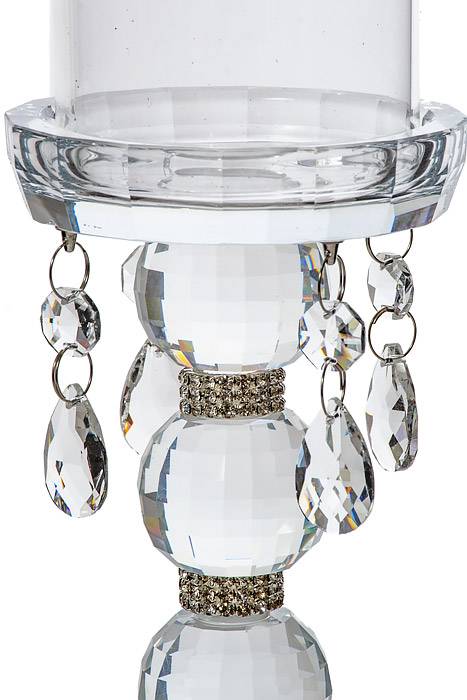 14.5&quot;   Candle Holder W/rhinestone/beads Clear