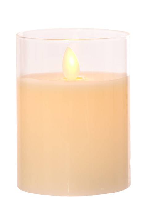 3" X 4" Glass Flame Less Pillar Candle Ivory