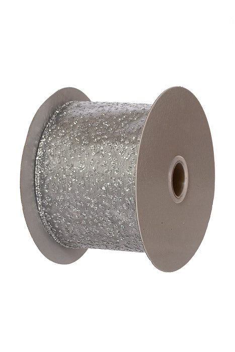 2.5" X 10Yds Wired Metallic Glitter Ribbon Silver