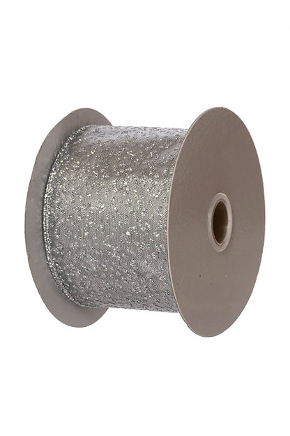2.5" X 10Yds Wired Metallic Glitter Ribbon Silver