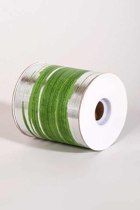 4" X 50Yds Leaf Aspidistra Ribbon Silver/Green