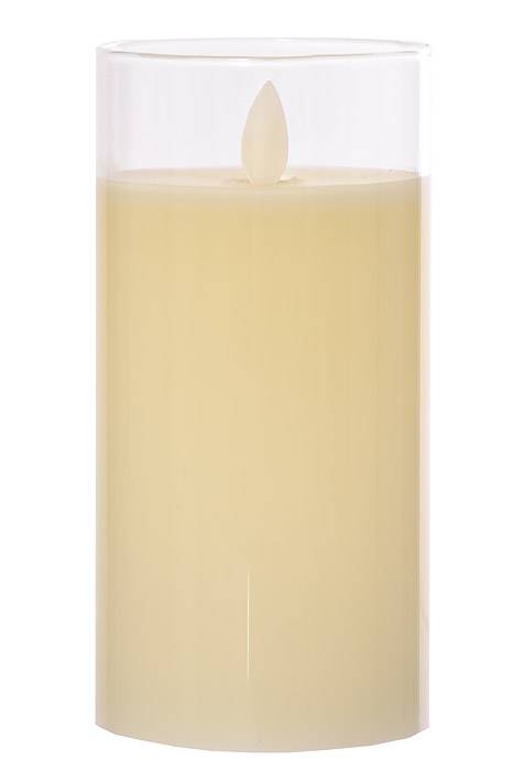 3" X 6" Glass Flame Less Pillar Candle Ivory