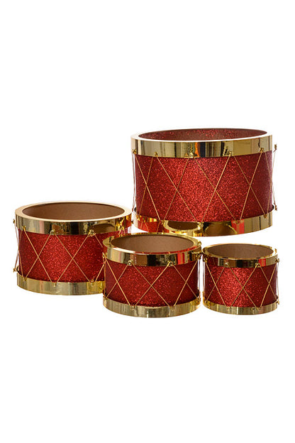 3.5"/4.25"/5.25"/7" Drum Ornament (Red/Gold) Set/4