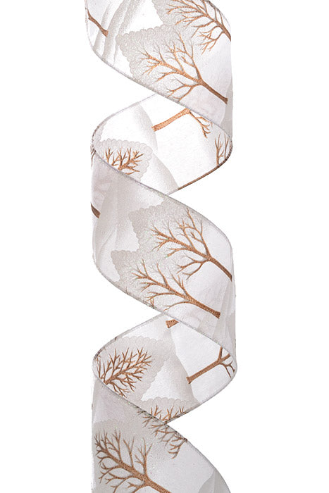 2.5" X 10Yds Wired Irid Metallic Snowy Trees Ribbon Irid